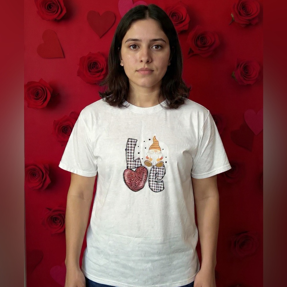 White Graphic Gnome Love T‑Shirt